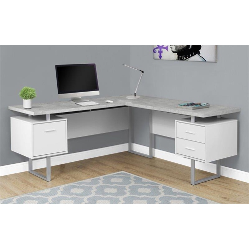 COMPUTER DESK - 70"L WHITE / CEMENT-LOOK LEFT/RIGHT FACE