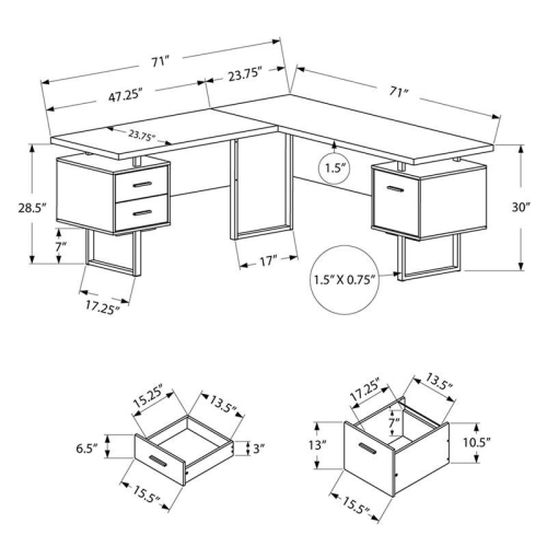 COMPUTER DESK - 70"L WHITE / CEMENT-LOOK LEFT/RIGHT FACE