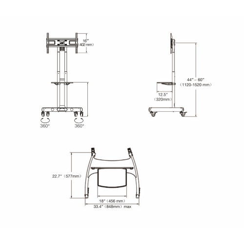 Boost Industries Universal Mobile TV Cart AVC3265ii Stand for 32″-80″. Free Shipping.