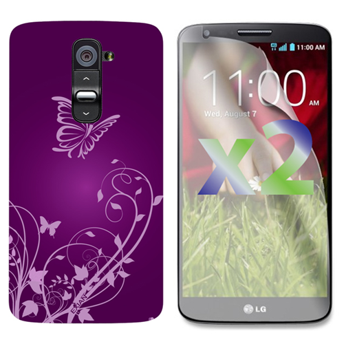 Exian LG G2 Screen Protectors X 2 and TPU Case Exian Design Flower & Butterfly Purple