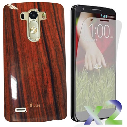 Exian LG G3 Screen Protectors X 2 and TPU Case Exian Design Wood Pattern Brown