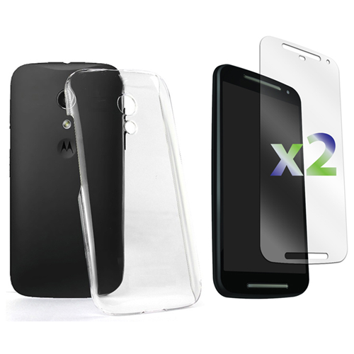 EXIAN  Motorola Moto G2(2Nd Gen) Screen Protectors X 2 And Tpu Slim Case Transparent Clear
