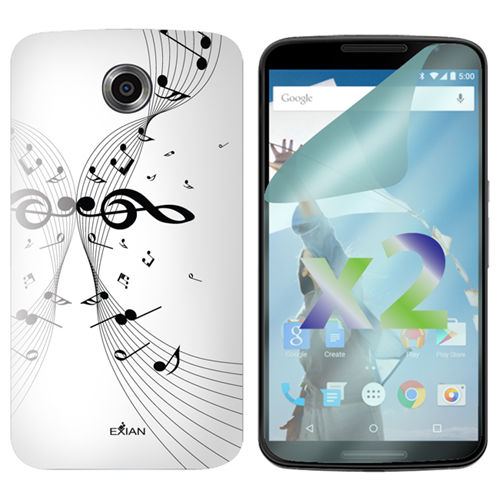 Exian LG Google Nexus 6 Screen Protectors X 2 and TPU Case Exian Design Musical Notes White