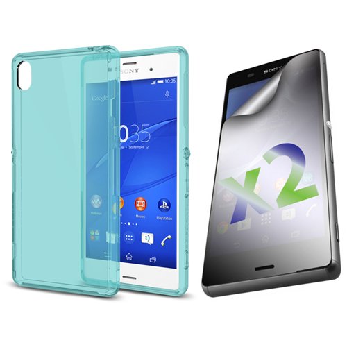 Protecteurs d'écran d'Exian pour Xperia Z3 de Sony X 2 et étui mince en TPUR bleu transparent