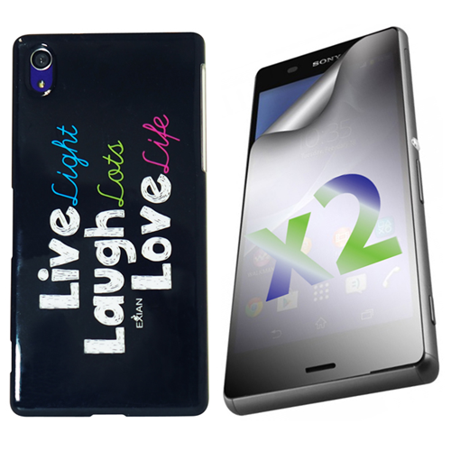 Exian Sony Xperia Z3 Screen Protectors X 2 and TPU Case Exian Design TPU Live/Laugh/Love(1) Black