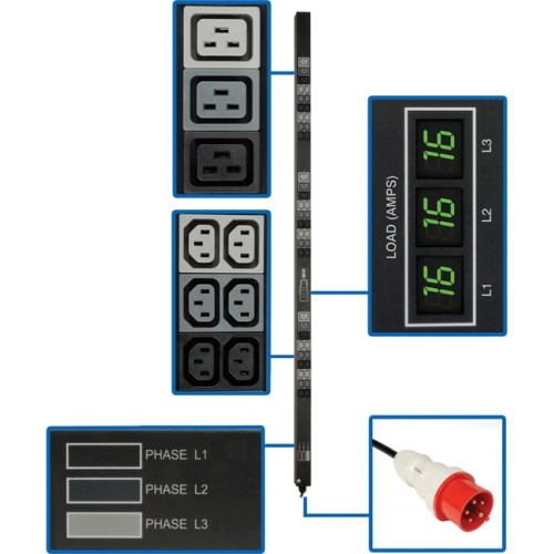 TRIPP LITE  Pdu 3-Phase Metered 240V/230V/220V 11.5Kw C13 C19 Vertical 0Urm