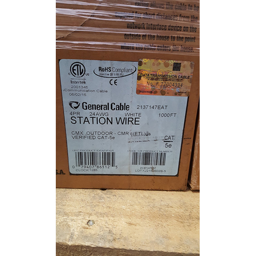General Cable GenSpeed CMX Outdoor CMR Cat5e Cable White - 1,000ft