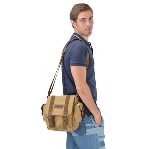 Gootium Vintage Canvas Messenger Bag Small Shoulder Bag Crossbody Satchel, Khaki