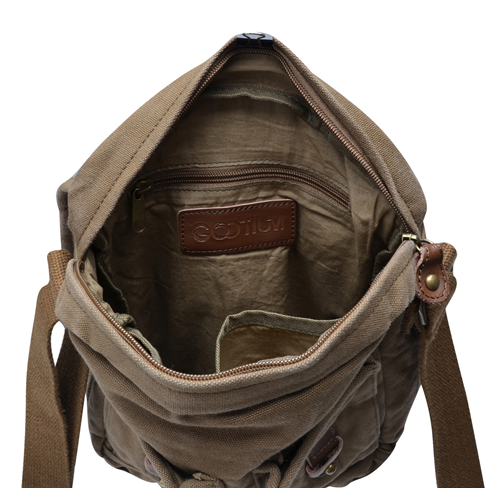 Gootium Small Vintage Canvas Messenger Bag Unisex Crossbody Shoulder Satchel, Army Green