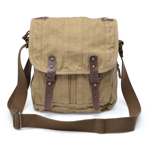 Gootium Small Vintage Canvas Messenger Bag Unisex Crossbody Shoulder Satchel, Khaki