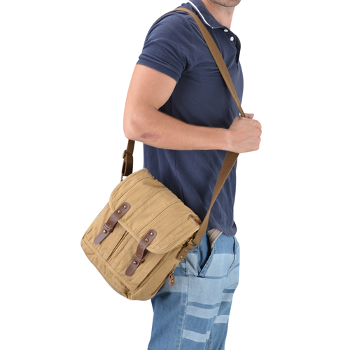 Gootium Small Vintage Canvas Messenger Bag Unisex Crossbody Shoulder Satchel, Khaki