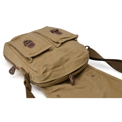 Gootium Small Vintage Canvas Messenger Bag Unisex Crossbody Shoulder Satchel, Khaki