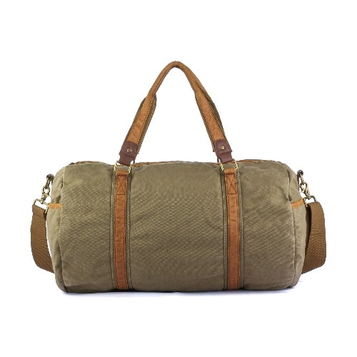 green canvas duffle bag