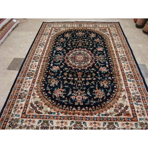 Exclusive Navy Blue Medallion Floral Oriental Hand Knotted Area Rug Wool Silk Carpet 9 X 6 Best Buy Canada