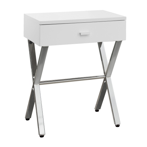 ACCENT TABLE - GLOSSY WHITE / CHROME METAL NIGHT STAND