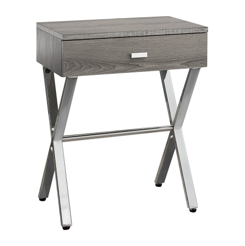 ACCENT TABLE - DARK TAUPE / CHROME METAL NIGHT STAND