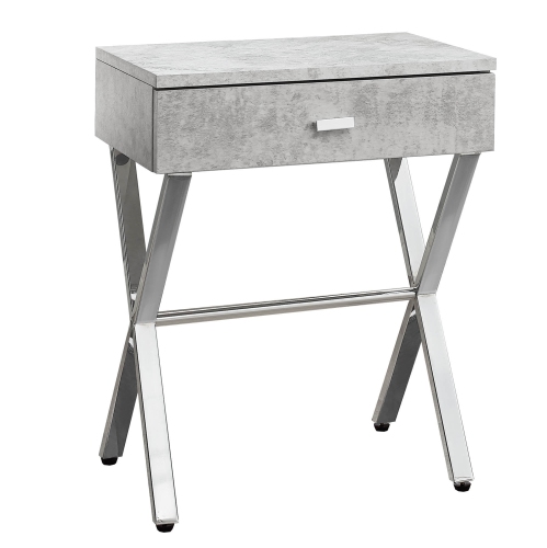ACCENT TABLE - GREY CEMENT / CHROME METAL NIGHT STAND