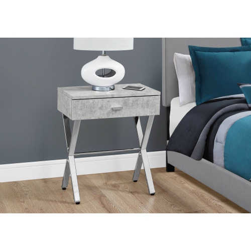 ACCENT TABLE - GREY CEMENT / CHROME METAL NIGHT STAND