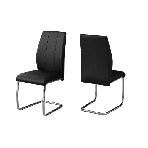 DINING CHAIR - 2PCS / 39"H / BLACK LEATHER-LOOK / CHROME