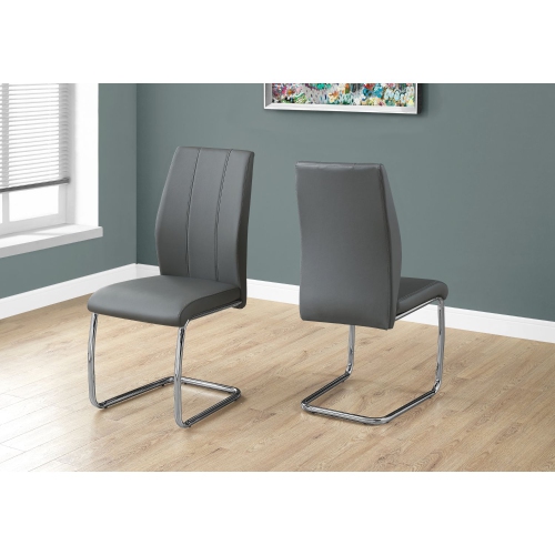 DINING CHAIR - 2PCS / 39"H / GREY LEATHER-LOOK / CHROME