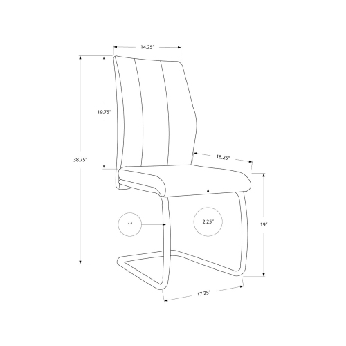 DINING CHAIR - 2PCS / 39"H / GREY LEATHER-LOOK / CHROME