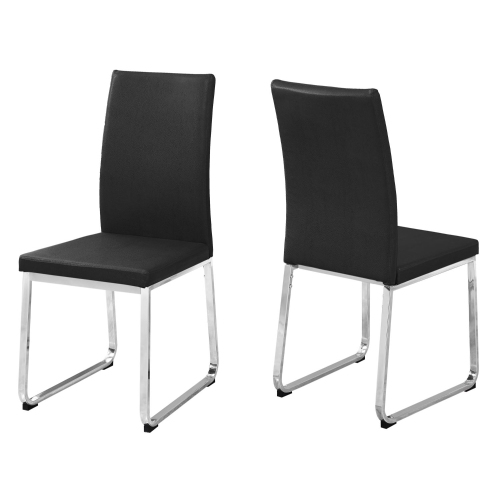 DINING CHAIR - 2PCS / 38"H / BLACK LEATHER-LOOK / CHROME