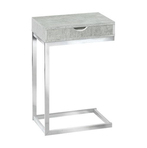 ACCENT TABLE - CHROME METAL / GREY CEMENT WITH A DRAWER