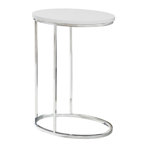 ACCENT TABLE - OVAL / GLOSSY WHITE WITH CHROME METAL