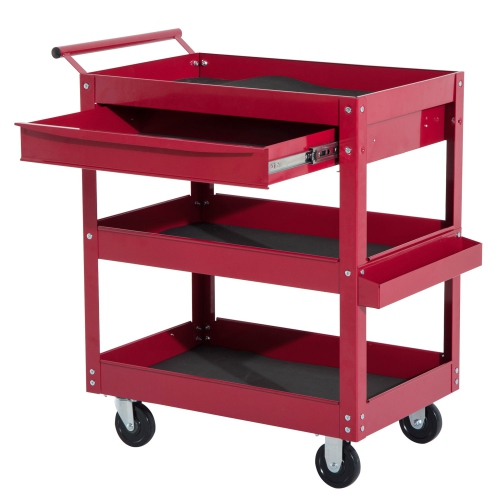 HOMCOM Rolling Tool Cart 3 Tray 1 Drawer Storage Chest Garage Utility Red