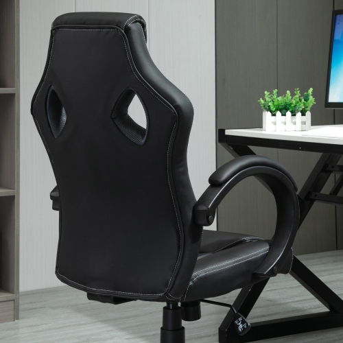 HOMCOM Chaise de bureau de jeu, chaise en cuir PU de style course avec hauteur réglable, chaise de joueur à dossier haut, gris
