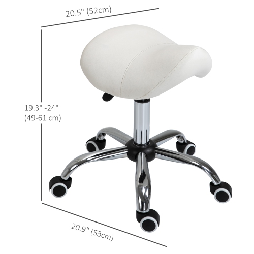 HOMCOM Cosmetic Stool 360° Rotate Height Adjustable Salon Massage Spa Chair Hydraulic Rolling Faux Leather Saddle Stool Mobility, Cream White