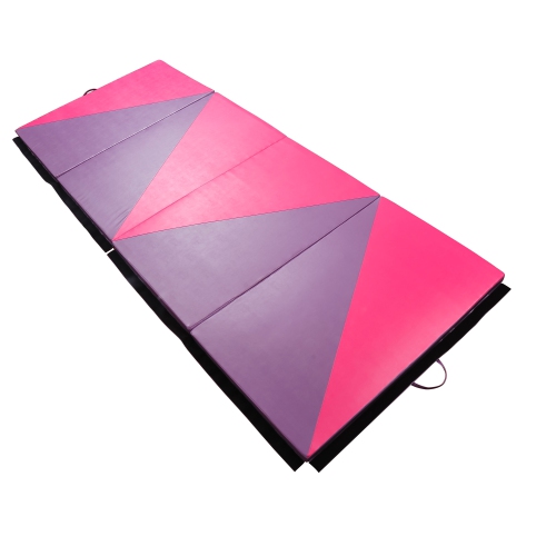 Soozier 4'x10'x2" Folding Gymnastics Tumbling Mat, Exercise Mat with Carrying Handles for Yoga, MMA, Martial Arts, Stretching, Core Workouts, Pink an