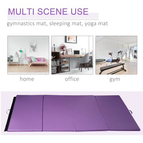 Soozier 4'x8'x2" Folding Gymnastics Tumbling Mat, Exercise Mat with Carrying Handles for Yoga, MMA, Martial Arts, Stretching, Core Workouts, Purple
