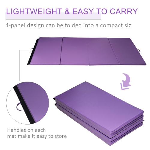 Soozier 4'x8'x2" Folding Gymnastics Tumbling Mat, Exercise Mat with Carrying Handles for Yoga, MMA, Martial Arts, Stretching, Core Workouts, Purple