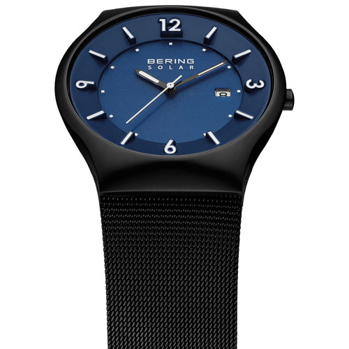 Montre décontractée analogique de 40 mm pour hommes Solar de Bering - Noir - Bleu