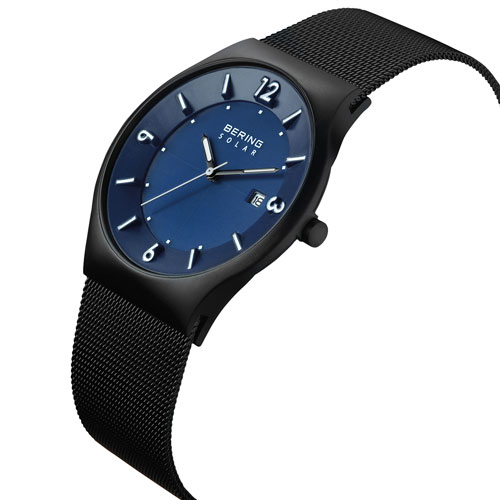 Montre décontractée analogique de 40 mm pour hommes Solar de Bering - Noir - Bleu