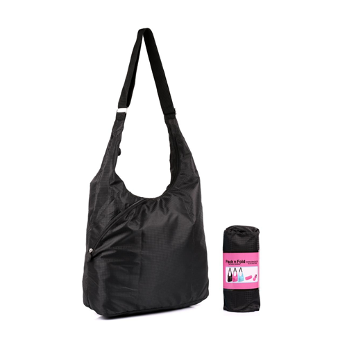 Pack n Fold Foldable Lightweight Water-resistant Hobo Bag Black