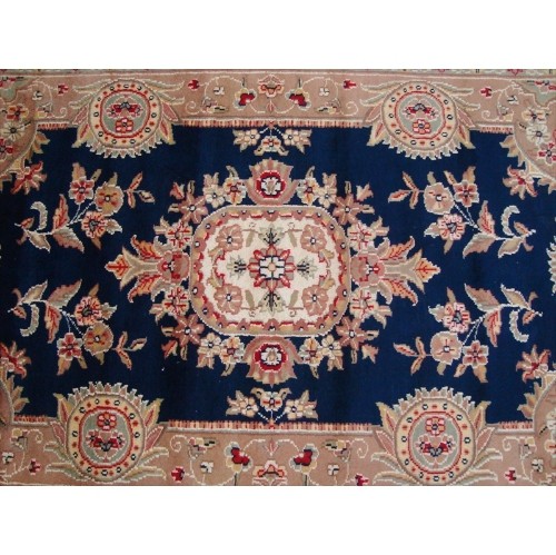 AHMEDANI  Floral Oriental Rug Hand Knotted Wool Silk Carpet 6.1' X 4.2' Area Rug - Mid Night In Blue