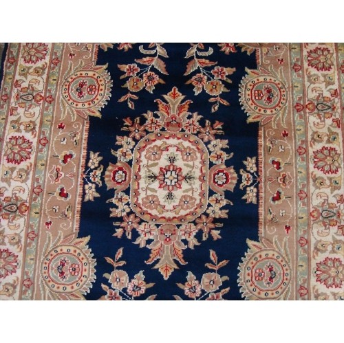 Ahmedani Floral Oriental Rug Hand Knotted Wool Silk Carpet 6.1' x 4.2' Area Rug - Mid Night Blue