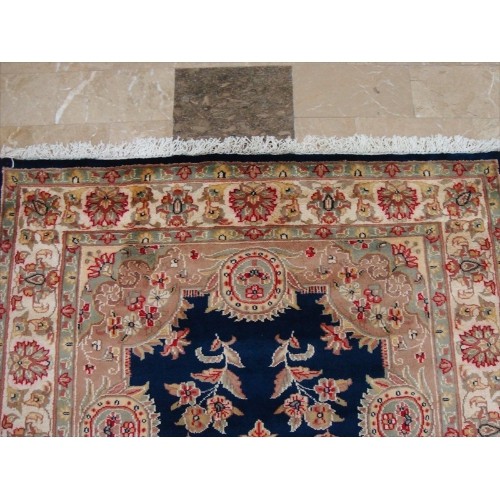 Ahmedani Floral Oriental Rug Hand Knotted Wool Silk Carpet 6.1' x 4.2' Area Rug - Mid Night Blue