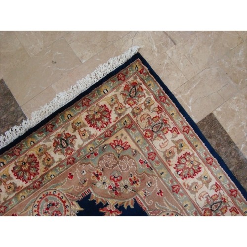 Ahmedani Floral Oriental Rug Hand Knotted Wool Silk Carpet 6.1' x 4.2' Area Rug - Mid Night Blue
