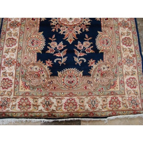 Ahmedani Floral Oriental Rug Hand Knotted Wool Silk Carpet 6.1' x 4.2' Area Rug - Mid Night Blue