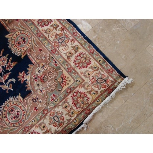 Ahmedani Floral Oriental Rug Hand Knotted Wool Silk Carpet 6.1' x 4.2' Area Rug - Mid Night Blue
