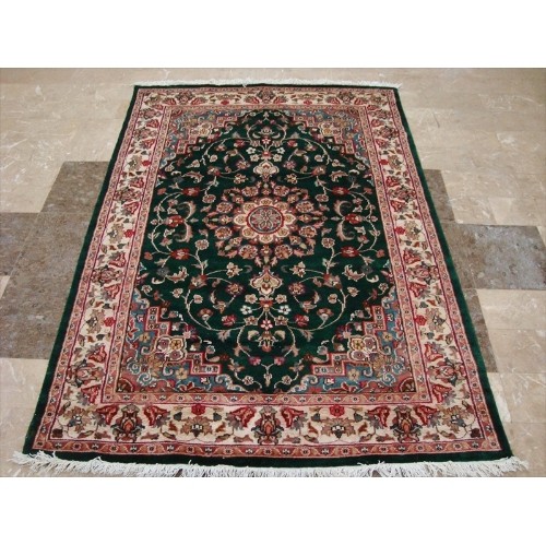 Ahmedani Awesome Love Beauty Floral Oriental Rug Hand Knotted Wool Silk Carpet 6.0' x 4.1' Area Rug - Green