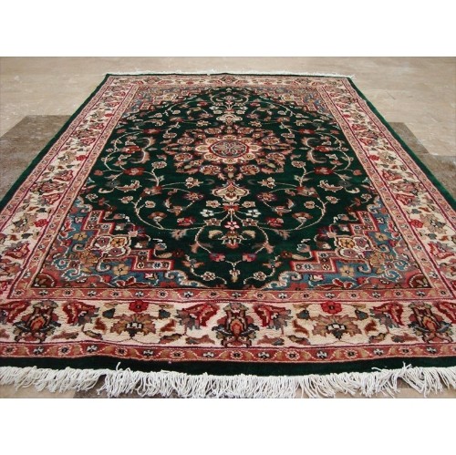 Ahmedani Awesome Love Beauty Floral Oriental Rug Hand Knotted Wool Silk Carpet 6.0' x 4.1' Area Rug - Green