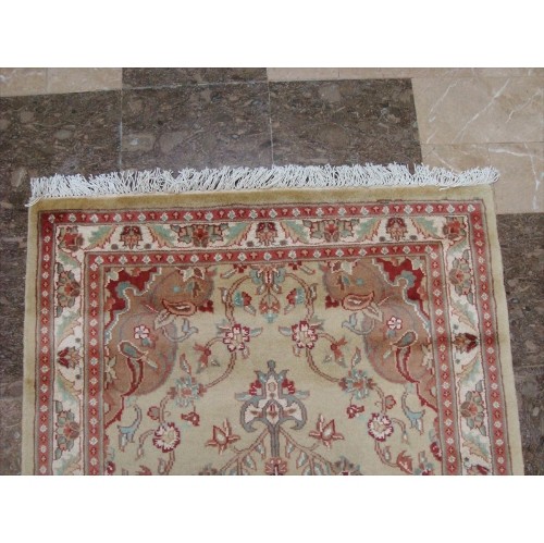 Ahmedani Wow Cream Ivory Floral Oriental Hand Knotted Wool Silk Carpet 4.11' x 3.0' Area Rug - Cream/Ivory