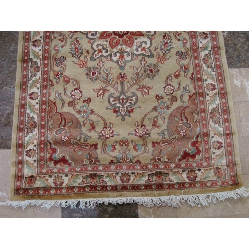 Ahmedani Wow Cream Ivory Floral Oriental Hand Knotted Wool Silk Carpet 4.11' x 3.0' Area Rug - Cream/Ivory