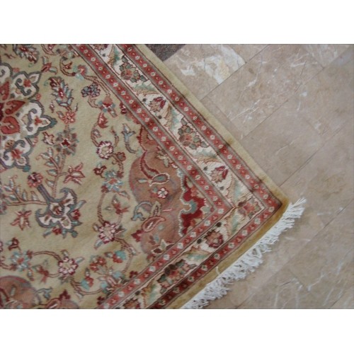 Ahmedani Wow Cream Ivory Floral Oriental Hand Knotted Wool Silk Carpet 4.11' x 3.0' Area Rug - Cream/Ivory