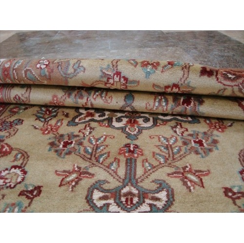 Ahmedani Wow Cream Ivory Floral Oriental Hand Knotted Wool Silk Carpet 4.11' x 3.0' Area Rug - Cream/Ivory