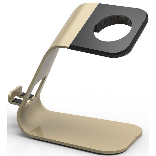 Aluminum 2-in-1 Apple Smart Watch Charging Stand Docks, Holder For All iWatch & iPhone [Gold]